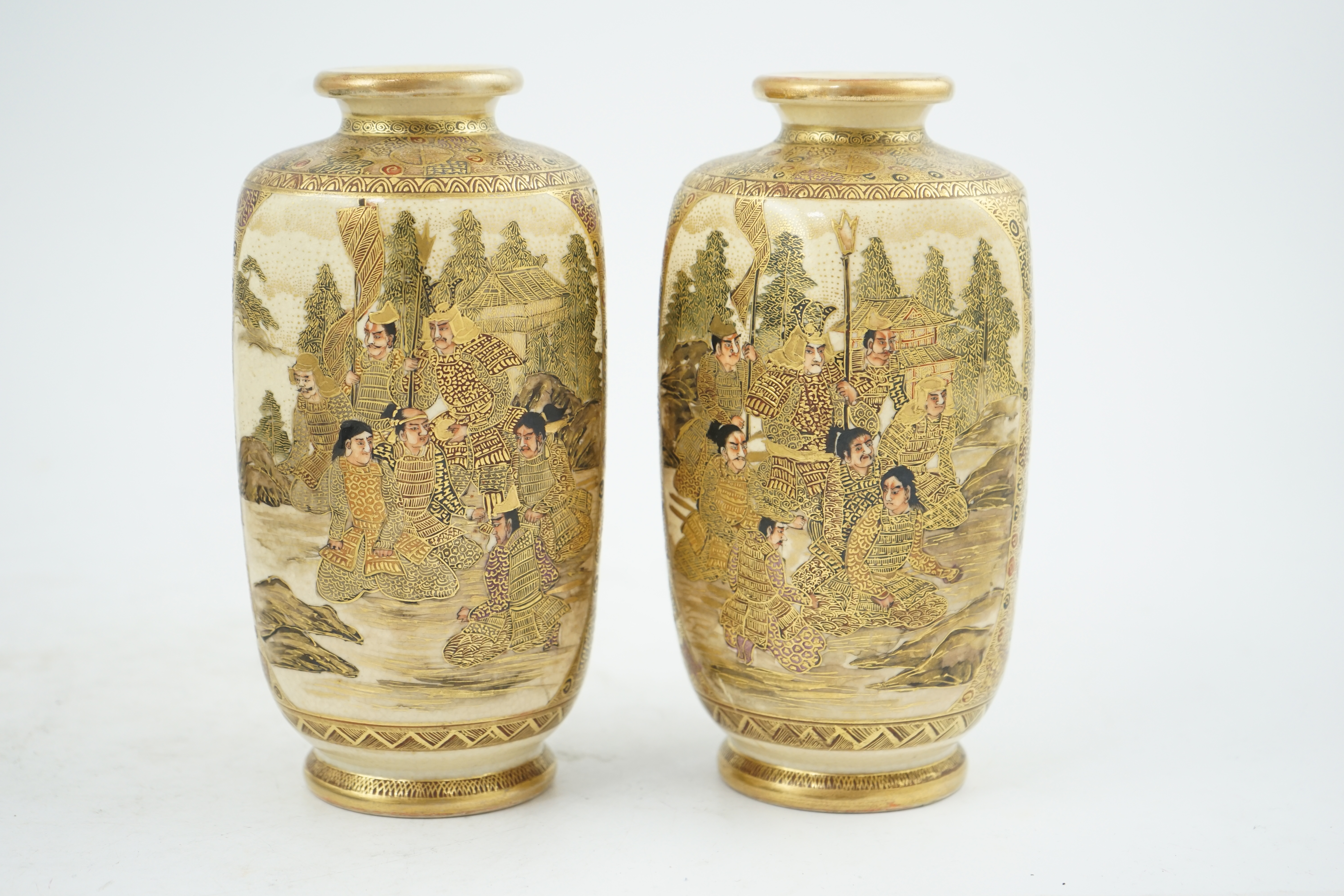 A pair of Japanese Satsuma hexagonal vases, signed ?Kozan, early 20th century